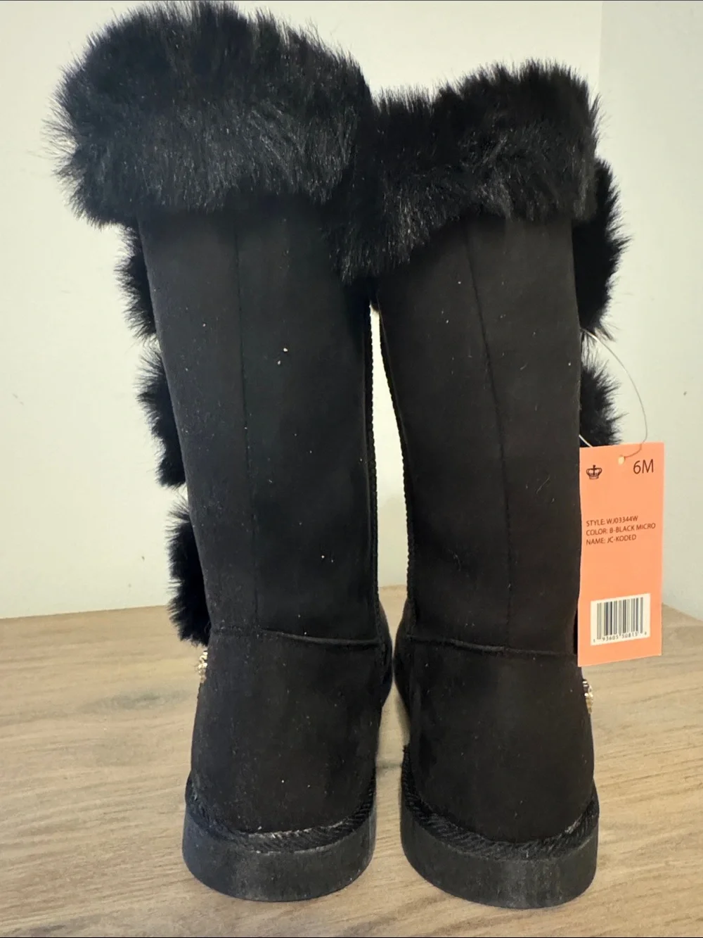 Juicy Couture Black Faux Fur Suede Mid-Calf Boots